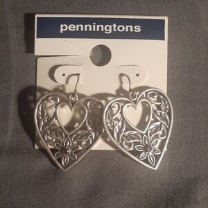 Silver Floral Heart Earrings